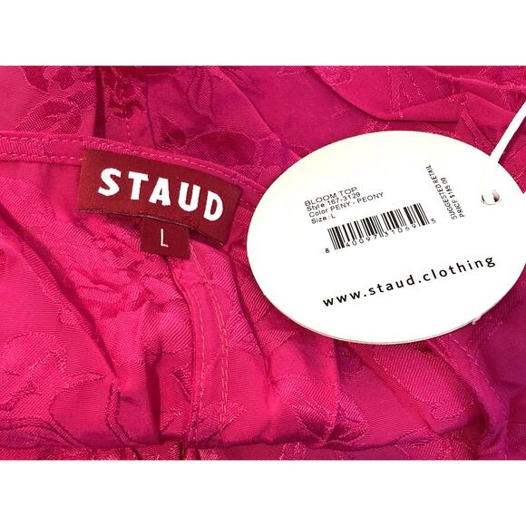 Staud Bloom Top V-Neck Ruched Drawstring Crop Top Size Large in Peony Pink NWT - Picture 5 of 7
